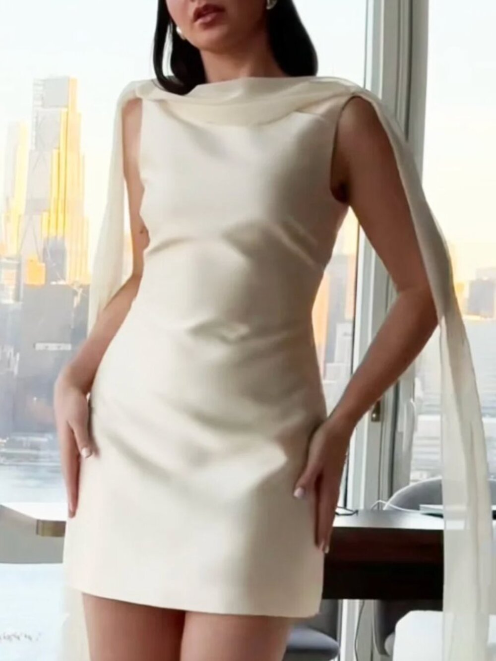Reformation Ecru Mini Dress - Butter Cream Scarf Wedding Party